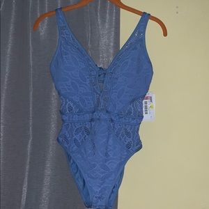 Blue one piece bathing suit